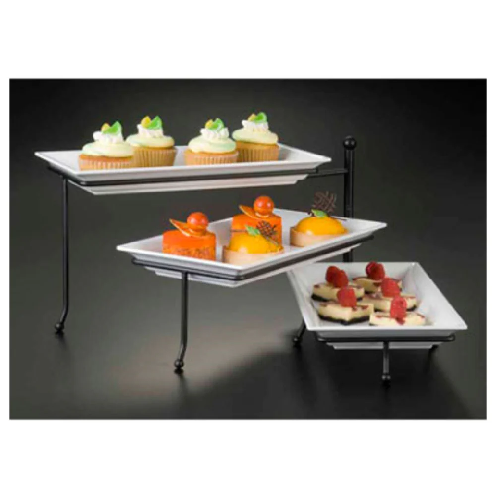 American Metalcraft TTMEL3 17-3/8 Inch Wrought Iron 3-Tier Display Stand with Melamine Platters