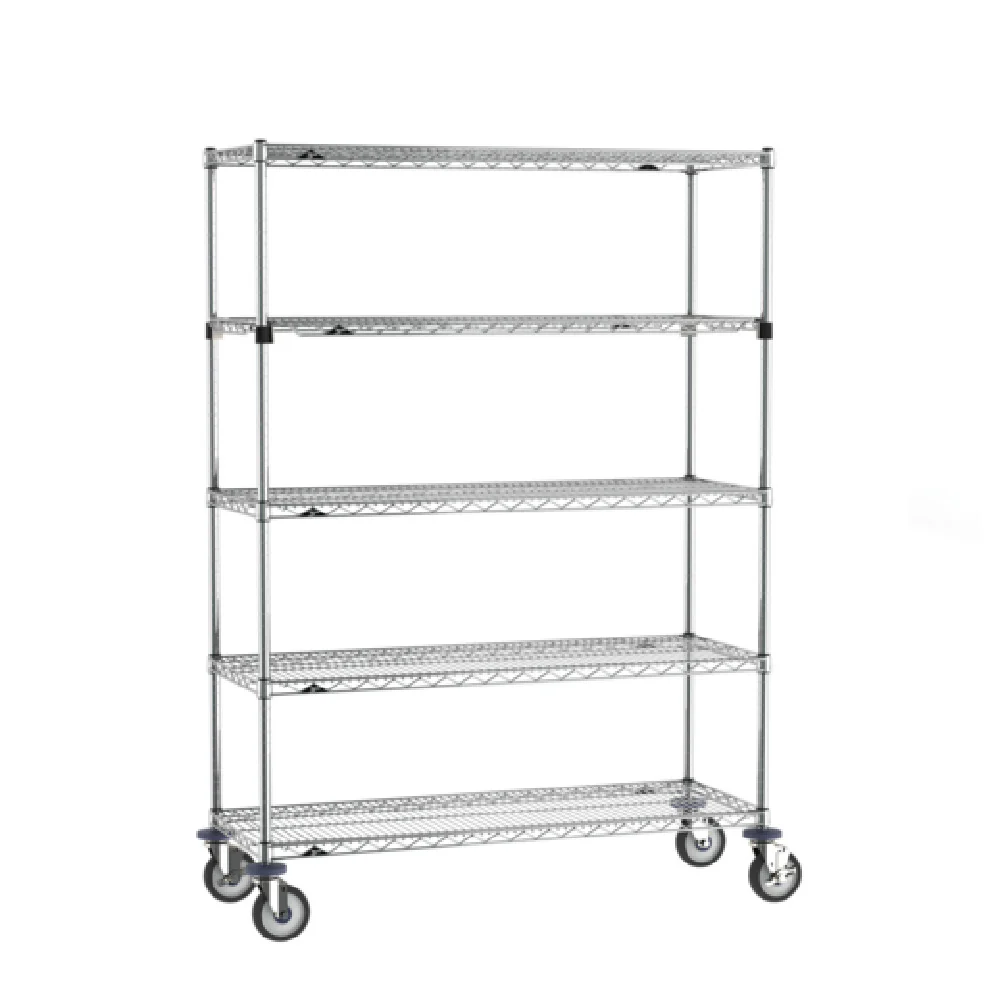 Metro SEZ-184868C-MU-41 48 Inch Wire Cart 5 Tiers Chrome Plated with Casters
