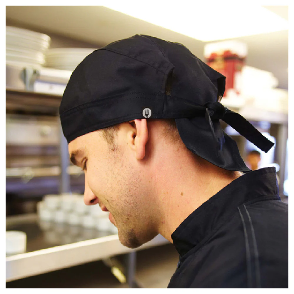 Chef Works SCBL-BLK-0 Chef's Hat One Size Fits Most Poly/cotton Black Ties in Back