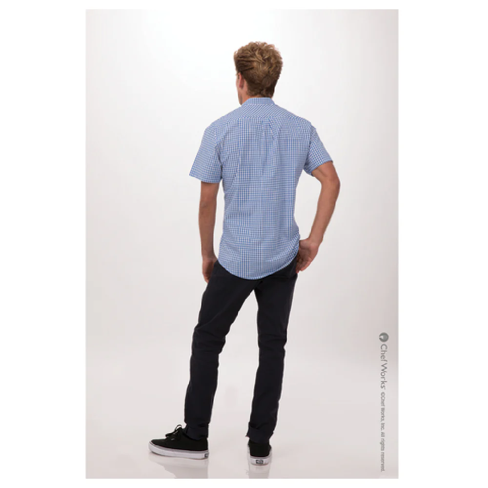 Chef Works SHC02-BLU-5XL Cook's Shirt Short Sleeve Button Front Blue Poly Cotton Chef Works SHC02-BLU-5XL Cook's Shirt Short Sleeve Button Front Blue Poly Cotton