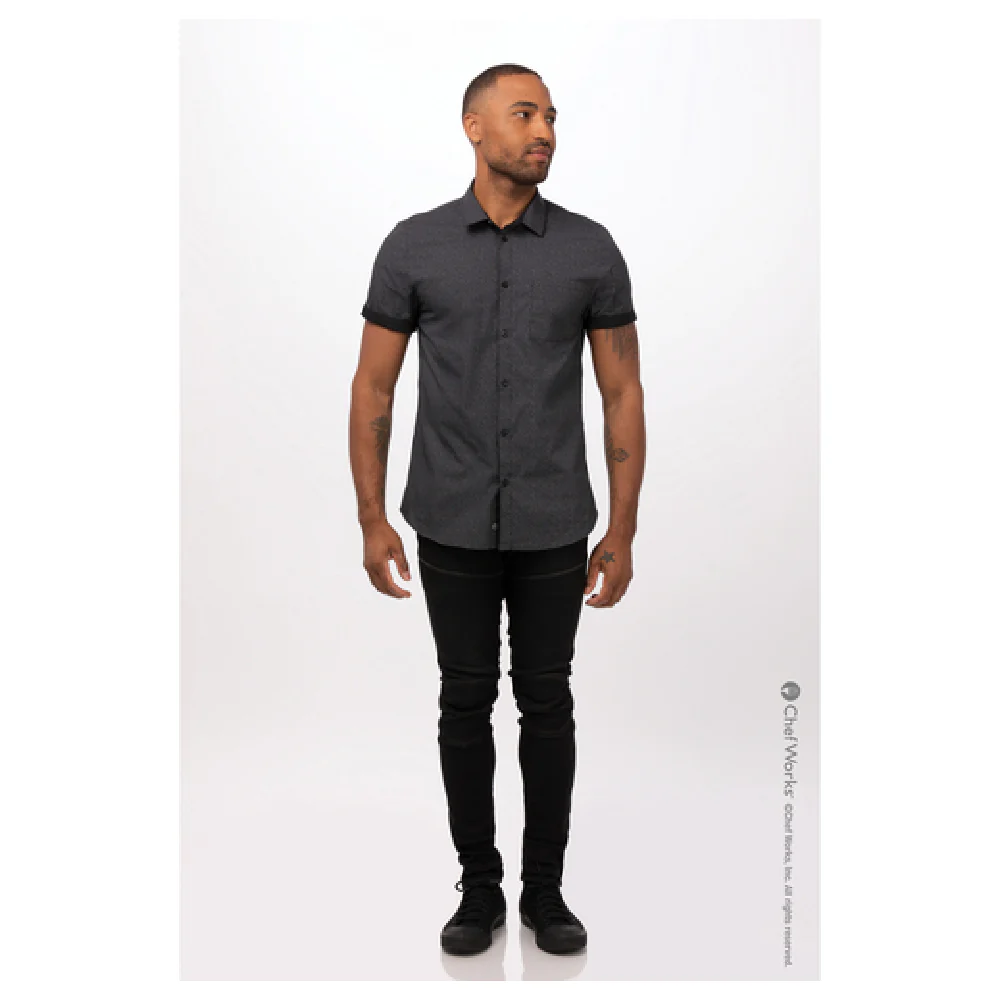 Chef Works SHC07-BLK-3XL Cook's Shirt Short Sleeve Black with Contrast Fabric