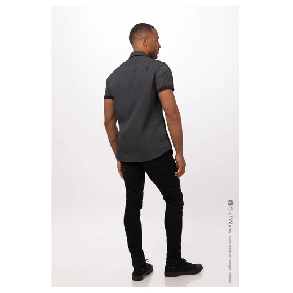 Chef Works SHC07-BLK-3XL Cook's Shirt Short Sleeve Black with Contrast Fabric Chef Works SHC07-BLK-3XL Cook's Shirt Short Sleeve Black with Contrast Fabric