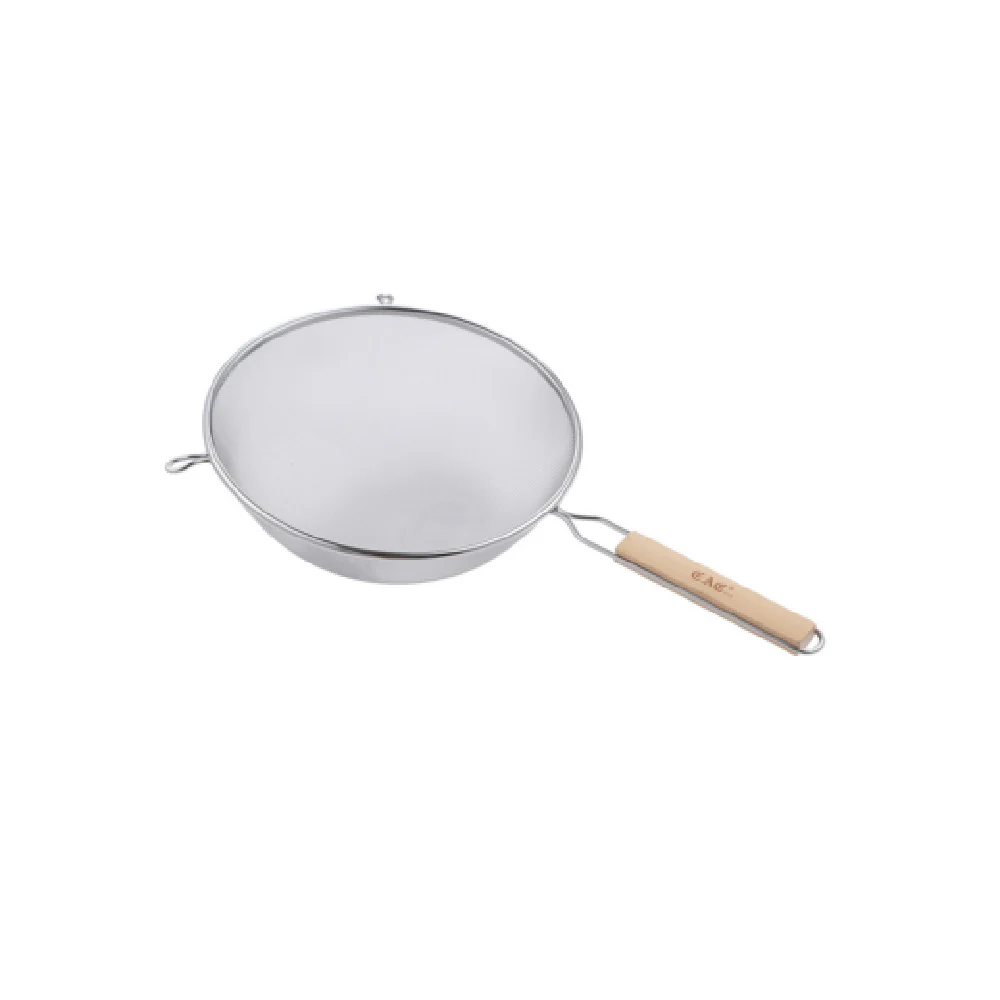 CAC China SSTR-11S 11 Inch Diameter Mesh Strainer with Wood Handle Stainless Steel