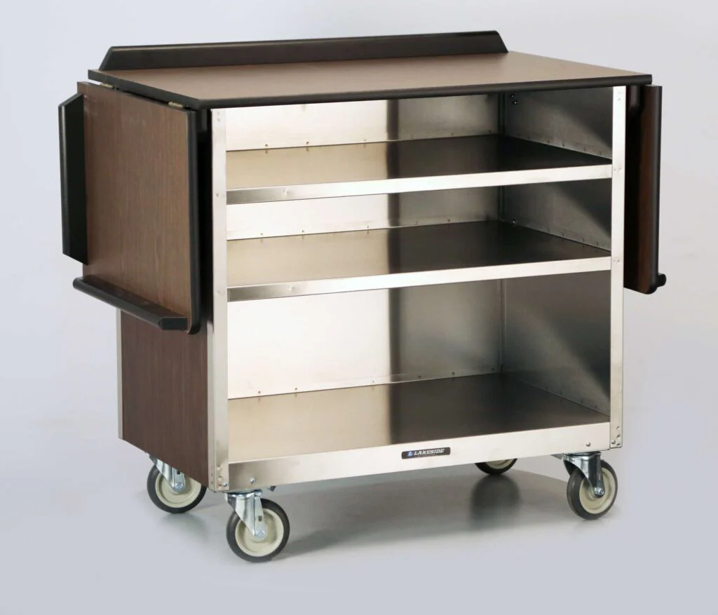 Lakeside 675 24 Inch Beverage Service Cart Drop Leaves Stainless Steel with 3 Shelves Lakeside 675 24 Inch Beverage Service Cart Drop Leaves Stainless Steel with 3 Shelves