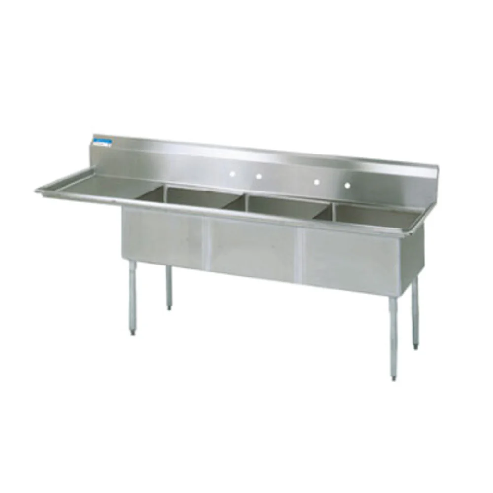 BK Resources BKS-3-24-14-24L 98-1/2 Inch Sink Three Compartment with Left Drainboard BK Resources BKS-3-24-14-24L 98-1/2 Inch Sink Three Compartment with Left Drainboard