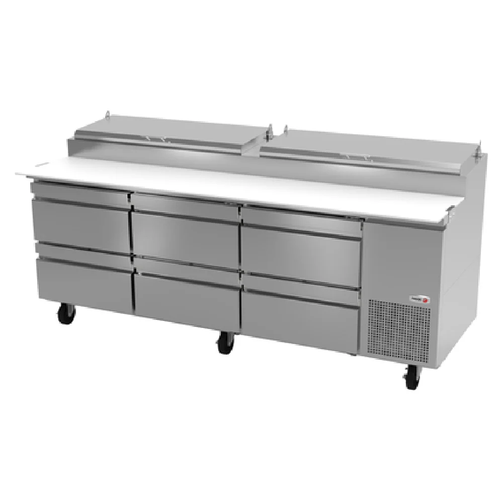 Fagor Refrigeration FPT-93-D6 93 Inch Refrigerated Pizza Prep Table 26.5 Cu.ft Capacity 3 Section 6 Drawers with Insulated Lids