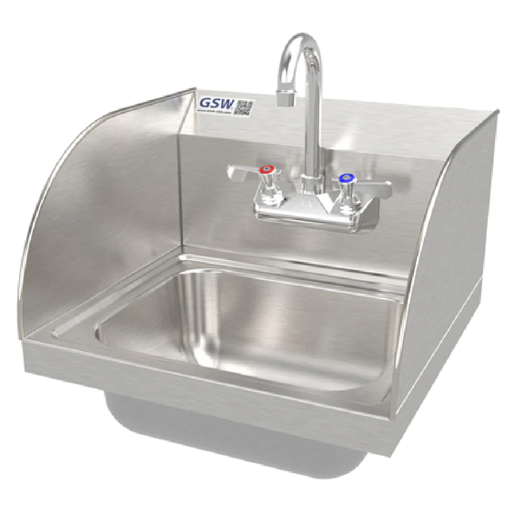 GSW USA HS-1615S-N 16 Inch Hand Sink Wall Mount with Faucet Stainless Steel