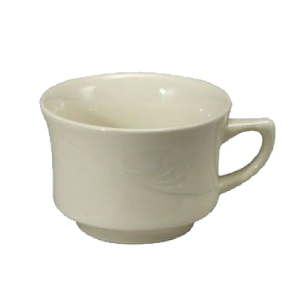 1880 Hospitality F1040000520 7-1/2 Oz Round Handled Cup Embossed Cream White