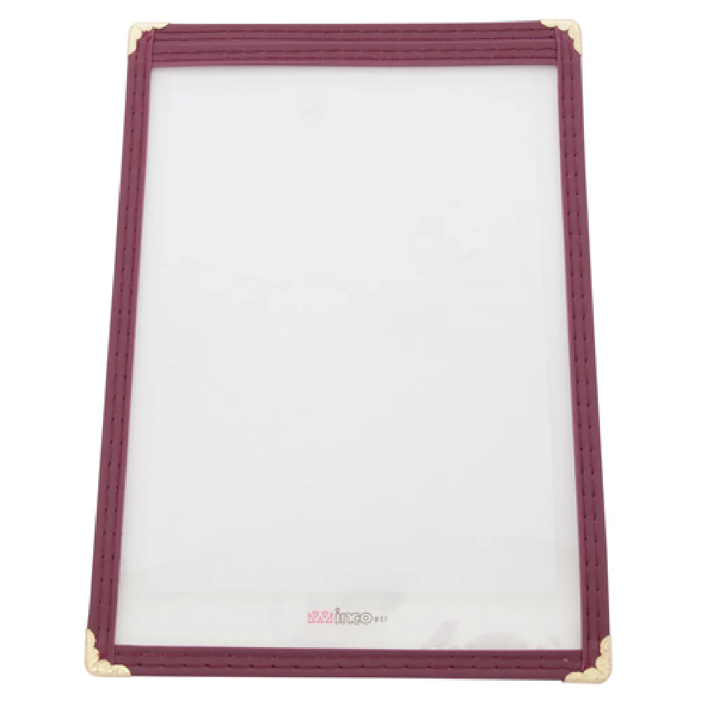 Winco PMC-5U 6-3/8 Inch Menu Cover Single with Double Stitched Edging Plastic Burgundy