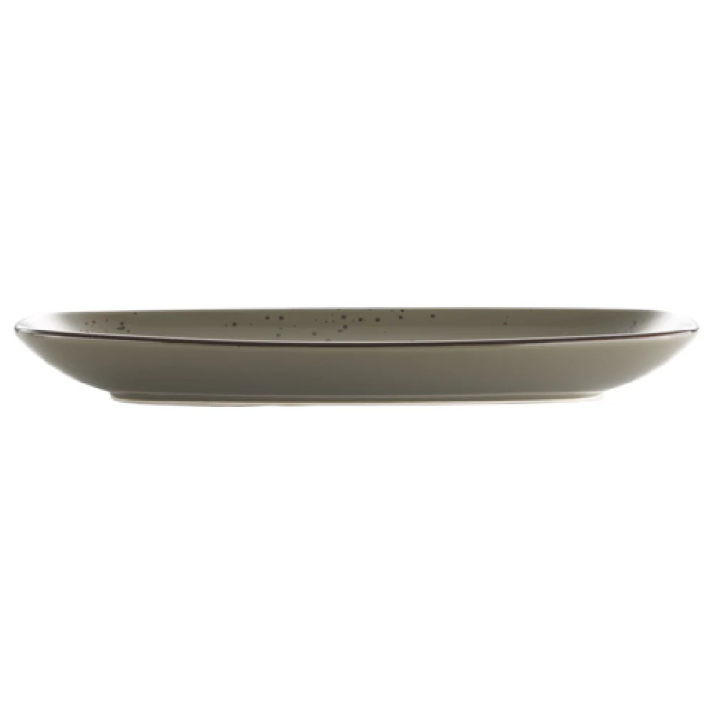 International Tableware SH-14-GS 13-3/4 Inch Platter Organic Rectangle Stoneware Green Smoke with Dark Brown Trim International Tableware SH-14-GS 13-3/4 Inch Platter Organic Rectangle Stoneware Green Smoke with Dark Brown Trim