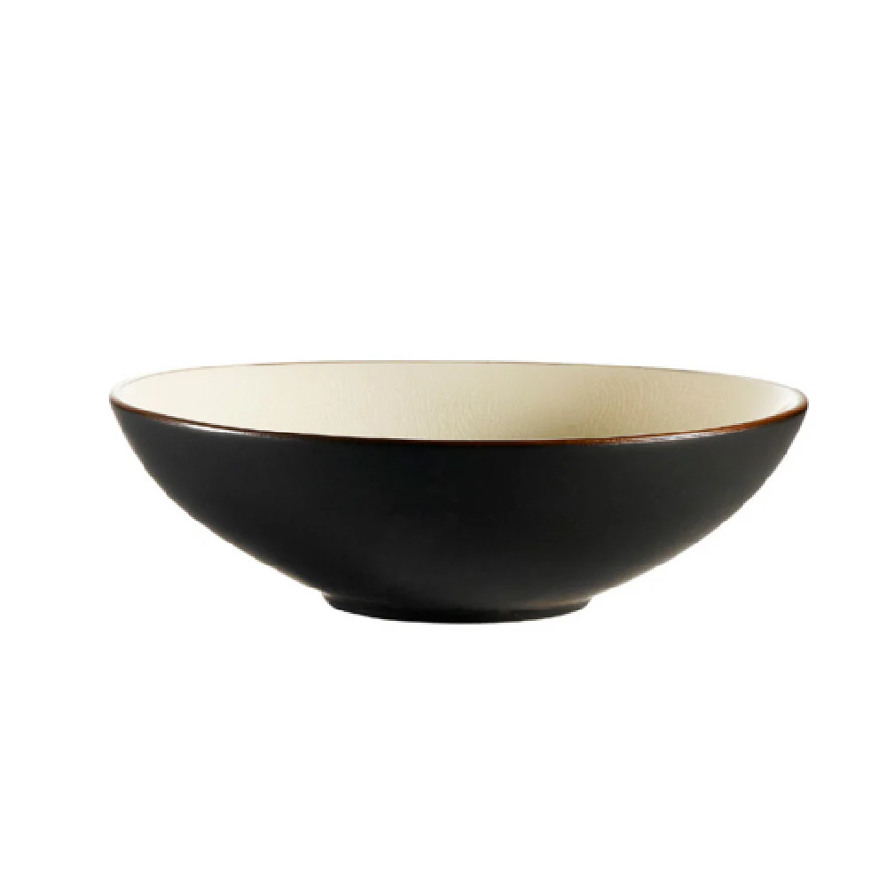 CAC China 666-28-W 30 Oz Japanese Style Salad Bowl Creamy White Ceramic