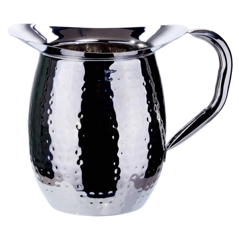 Winco WPB-2H 2 Quart Bell Pitcher with Handle Hammered Stainless Steel Mirror Finish