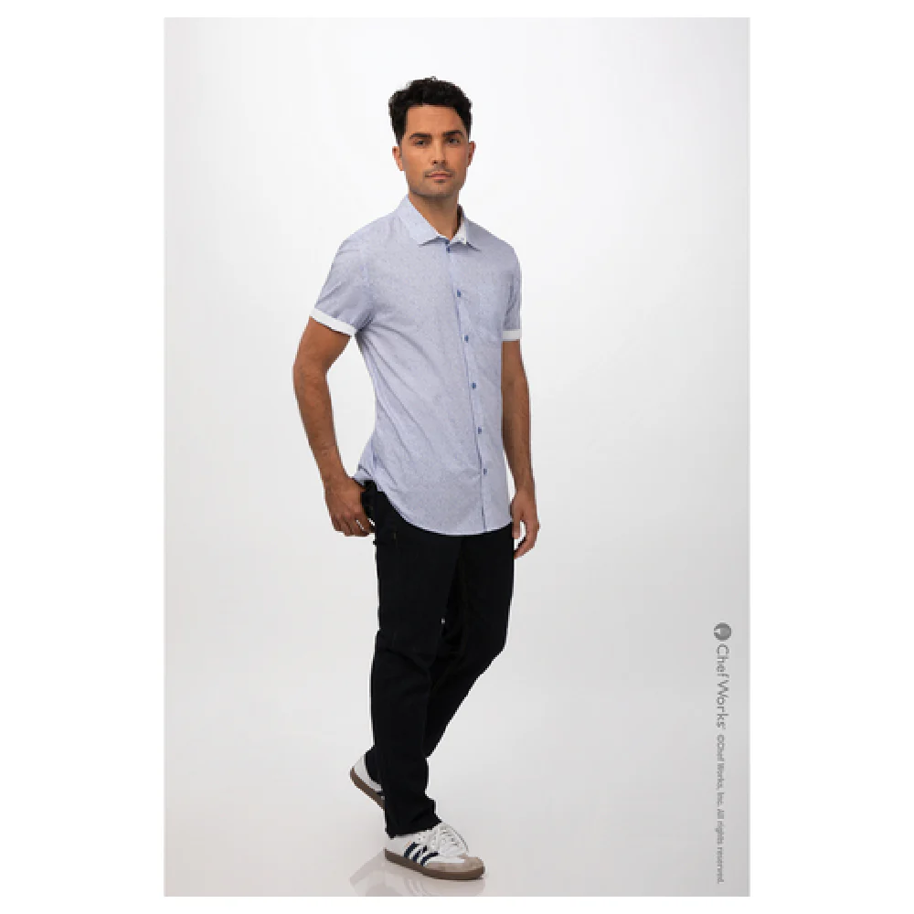 Chef Works SHC07-BLU-XL Cook's Shirt XL Short Sleeve Contrast Fabric Blue