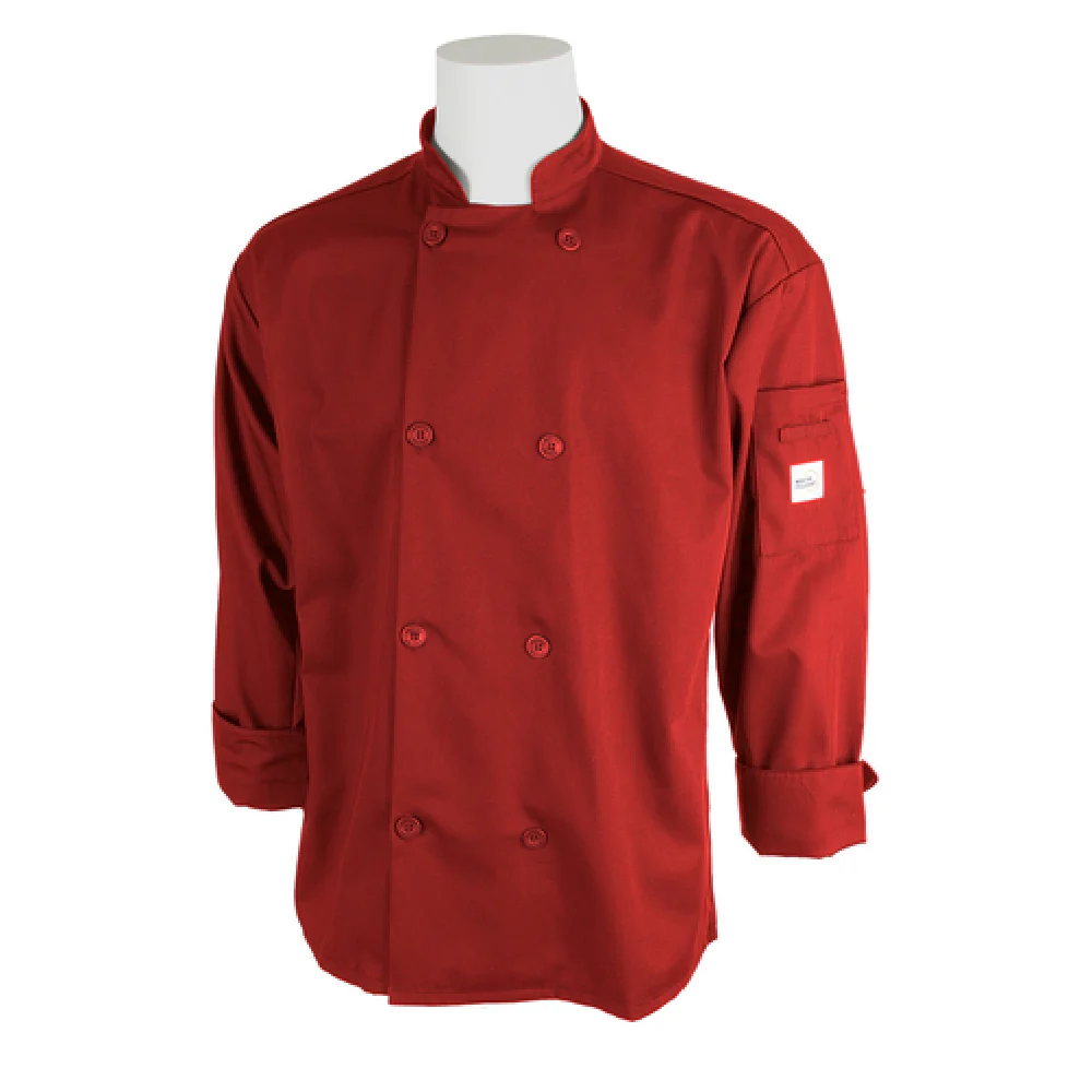 Mercer Culinary M60010RD5X Chef's Coat Long Sleeve Unisex Red 65/35 Twill