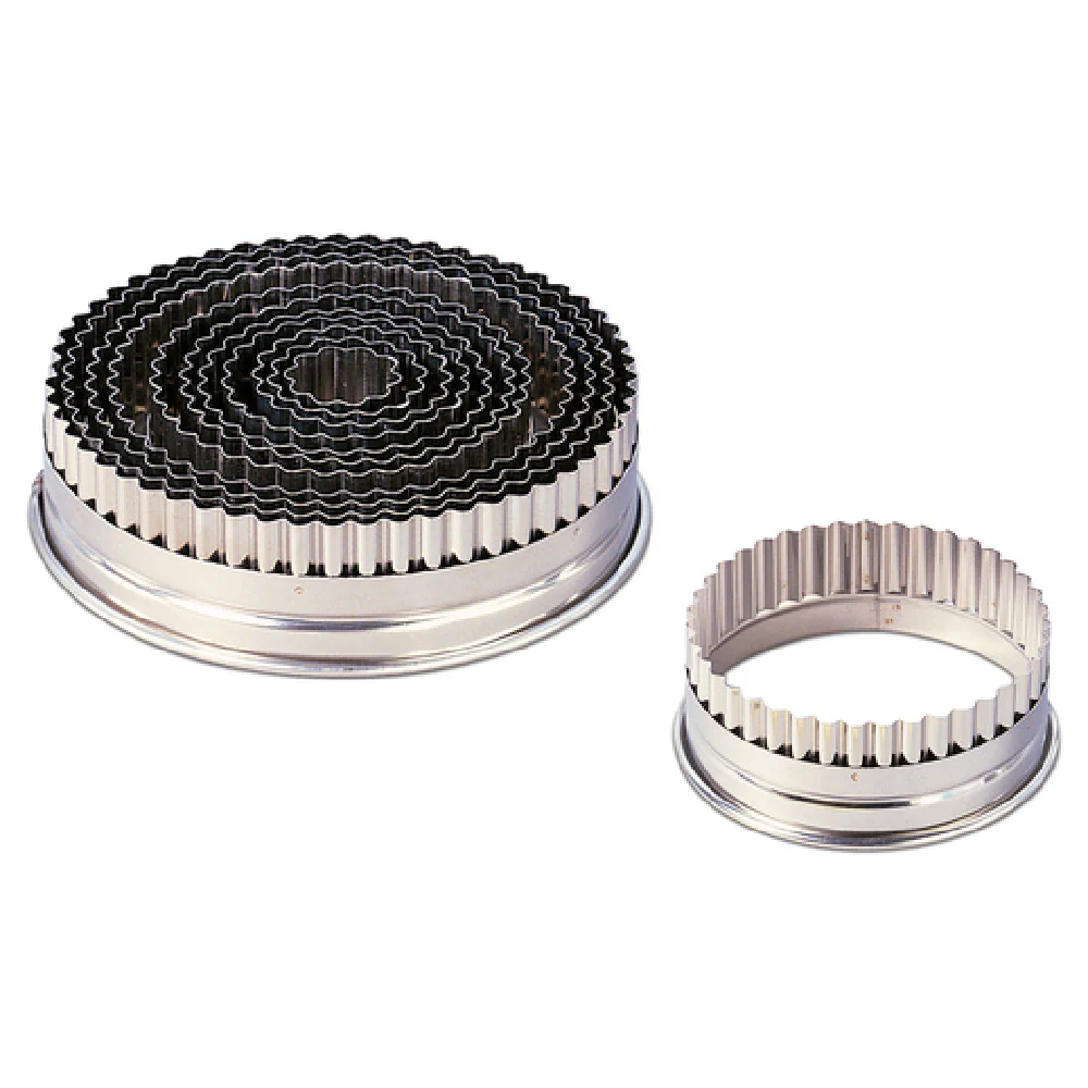 JB Prince T208 A 8/9 to 4-1/4 Inch Fluted Round Pastry Cutter Set Stainless Steel JB Prince T208 A 8/9 to 4-1/4 Inch Fluted Round Pastry Cutter Set Stainless Steel