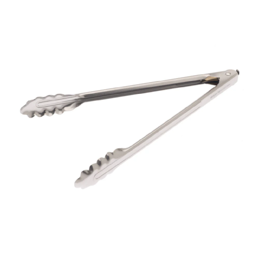 Mercer Culinary M21512LK 12 Inch Utility Tong Pull Locking Mechanism Stainless Steel with Scalloped End Mercer Culinary M21512LK 12 Inch Utility Tong Pull Locking Mechanism Stainless Steel with Scalloped End