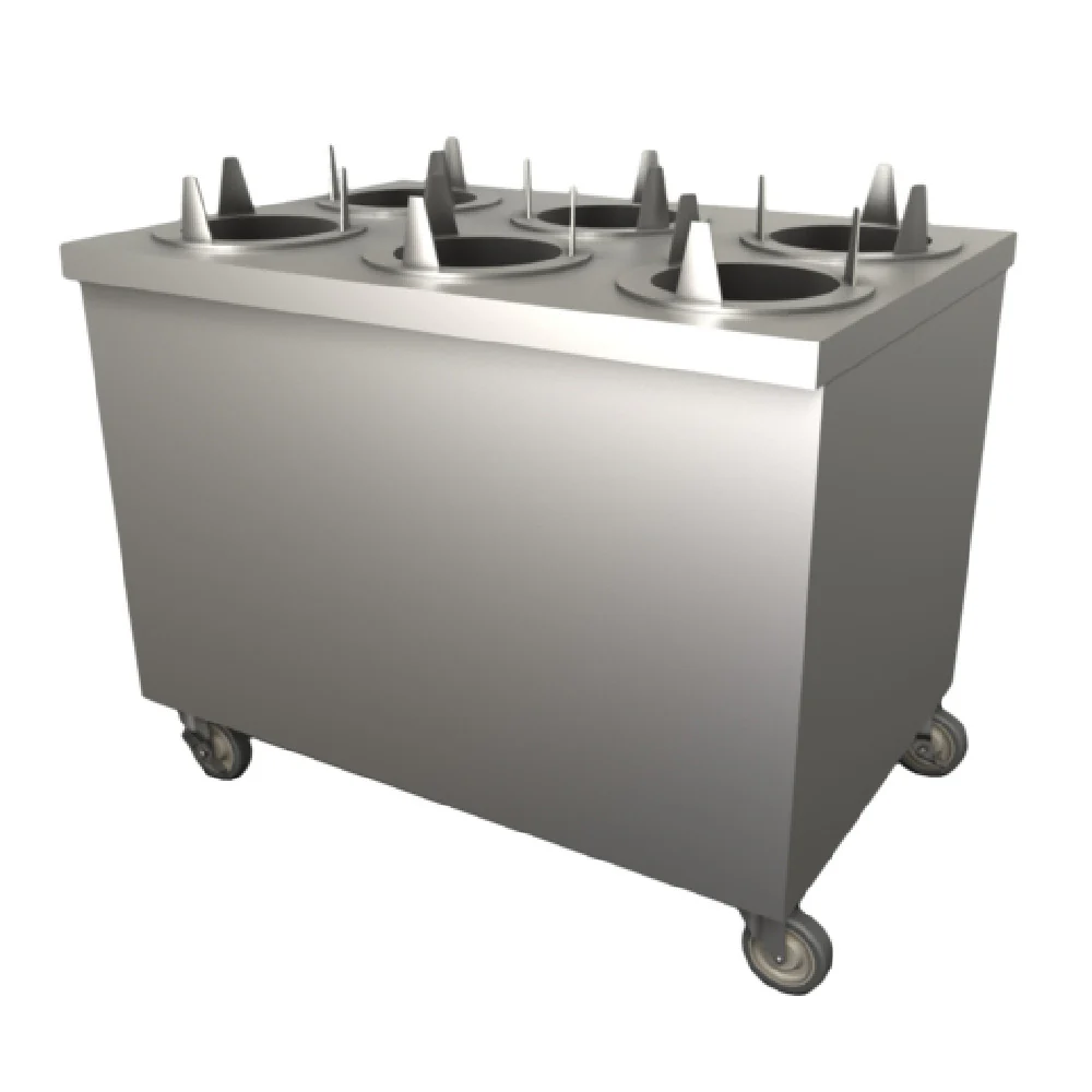 Duke TDU-46SS 46 Inch Dish Dispenser Unit Mobile with 3 Round Cutouts Stainless Steel