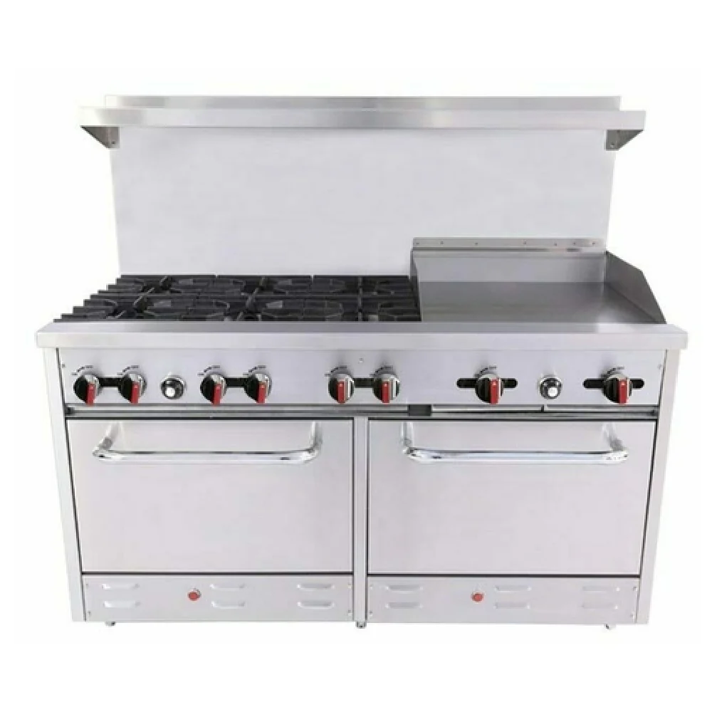 BakeMax BAS36-24-2 60 Inch Restaurant Series Range Gas with 2 Standard Ovens and 6 Burners 180000 BTU BakeMax BAS36-24-2 60 Inch Restaurant Series Range Gas with 2 Standard Ovens and 6 Burners 180000 BTU
