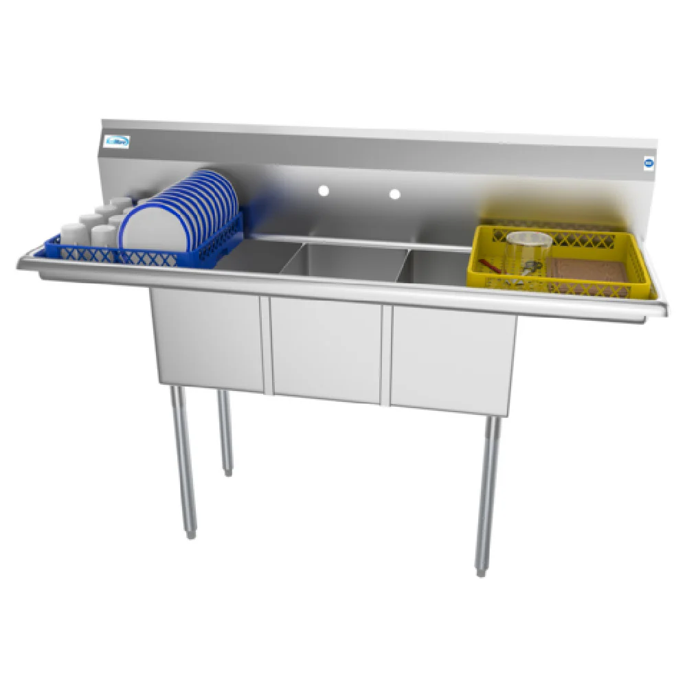 Koolmore SC121610-12B3 60 Inch Sink Three Compartment 18 Gauge Stainless Steel with Drainboards Koolmore SC121610-12B3 60 Inch Sink Three Compartment 18 Gauge Stainless Steel with Drainboards