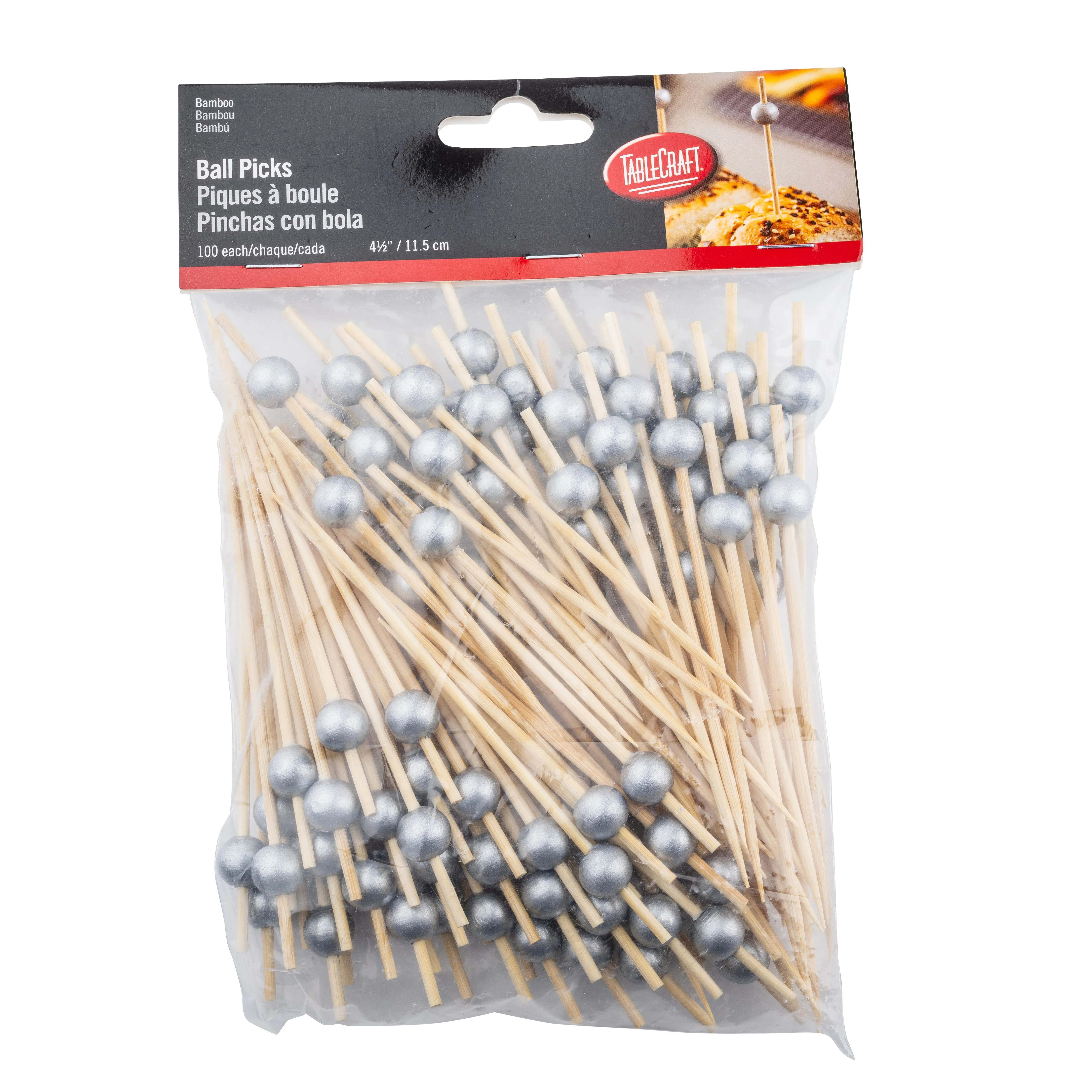 Tablecraft 12584 0.4375 Inch Bamboo Ball Picks pack of 100 for garnishing