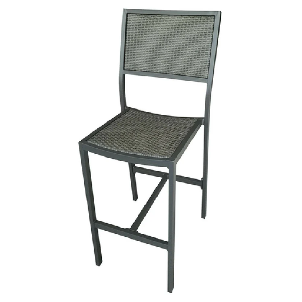 Plantation Prestige Commercial Furniture 8760300-0255 19 Inch Bar Stool Armless Stackable Gray Woven Aluminum and Gunmetal Finish