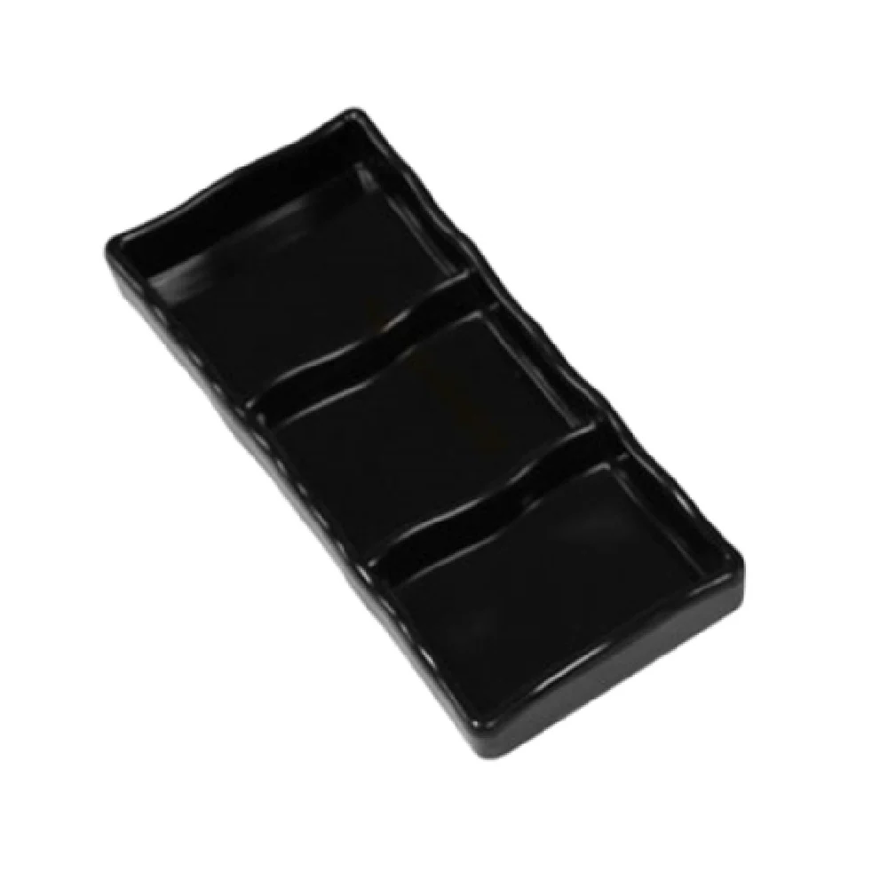 Town 31283B 7-1/2 Inch Sauce Dish with Three Compartment Black Melamine