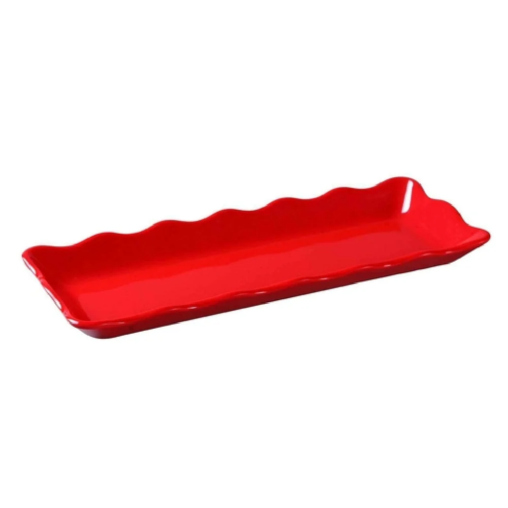 Yanco DC-6013R 13-1/2 Inch Melamine Rectangular Serving Tray Red with Scalloped Edge