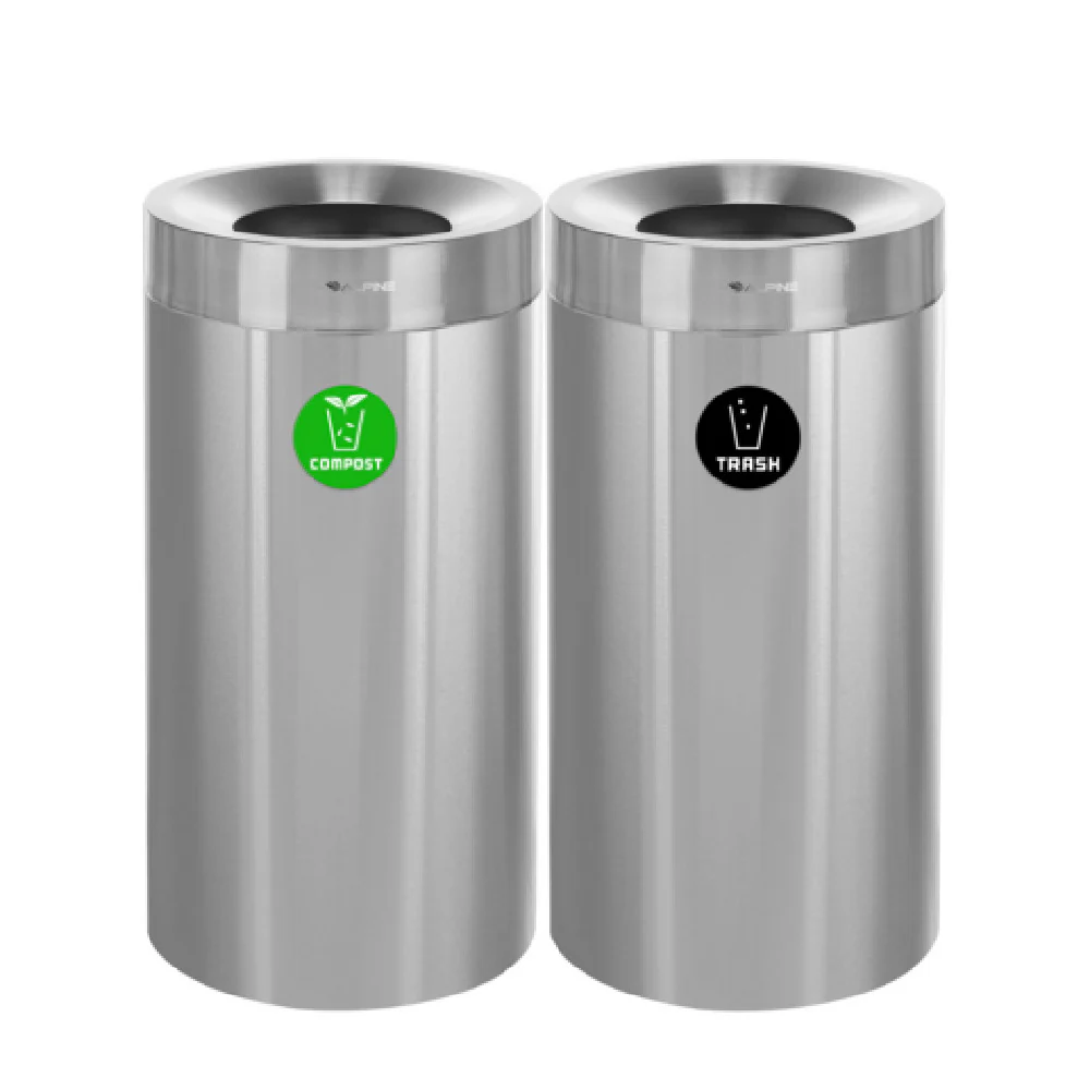 Alpine Industries ALP475-27-CO-T 16 Inch Compost Bin and Trash Can Stainless Steel Silver
