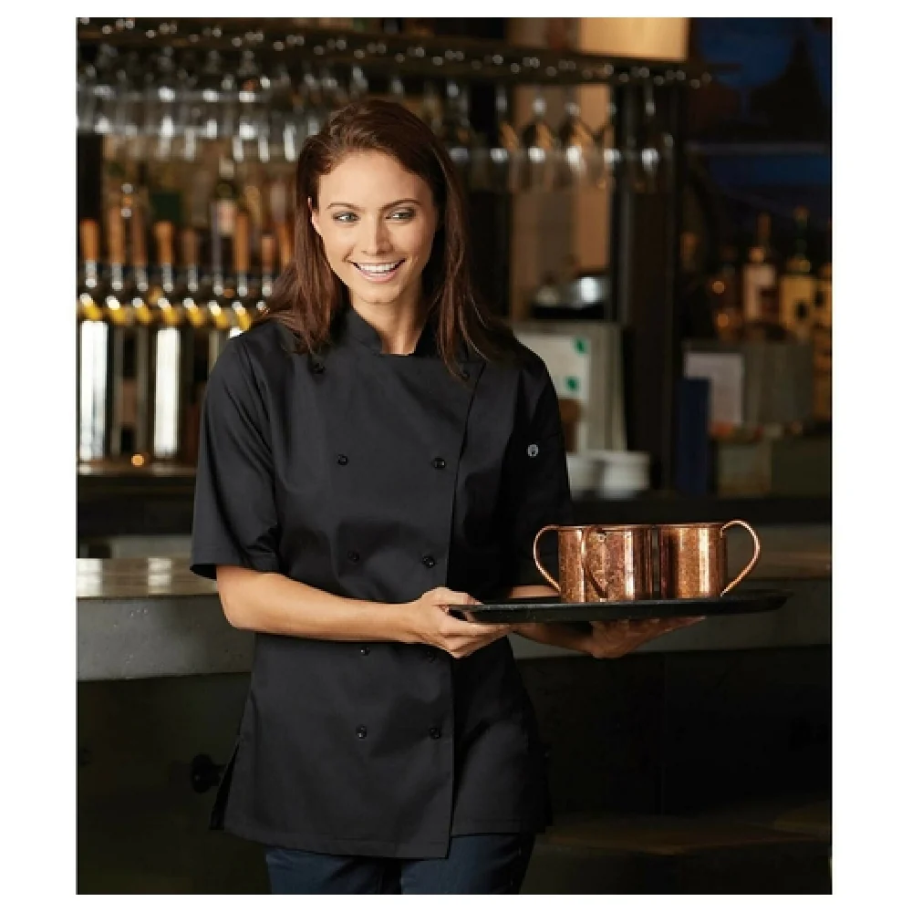 Chef Works KL150BLK2XL Women's Bistro Chef Coat 2XL Short Sleeve Black