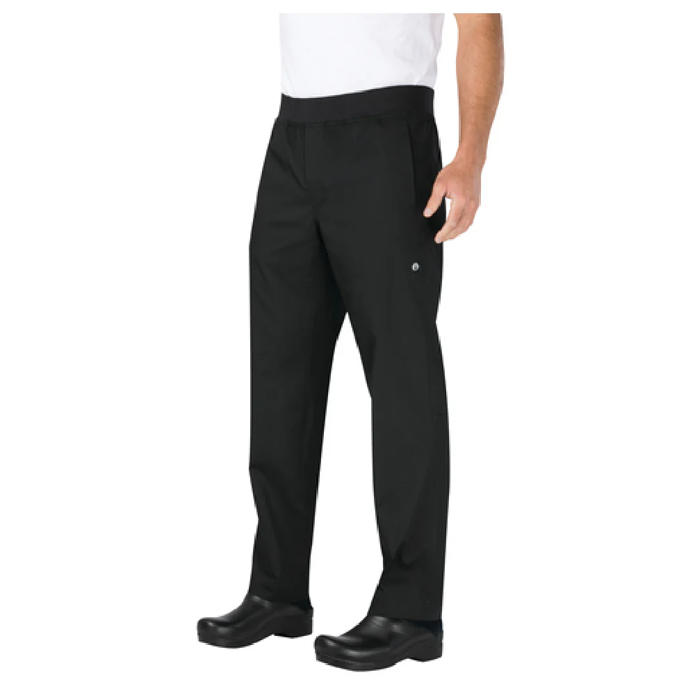 Chef Works PBN01-BLK-XL Men's Lightweight Slim Pants Elastic Waistband Black Poly Cotton
