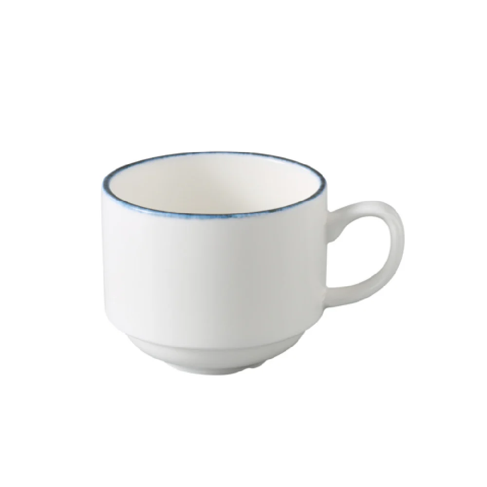 Yanco MR-001 8 Oz China Coffee Cup White and Blue Dishwasher and Microwave Safe Yanco MR-001 8 Oz China Coffee Cup White and Blue Dishwasher and Microwave Safe