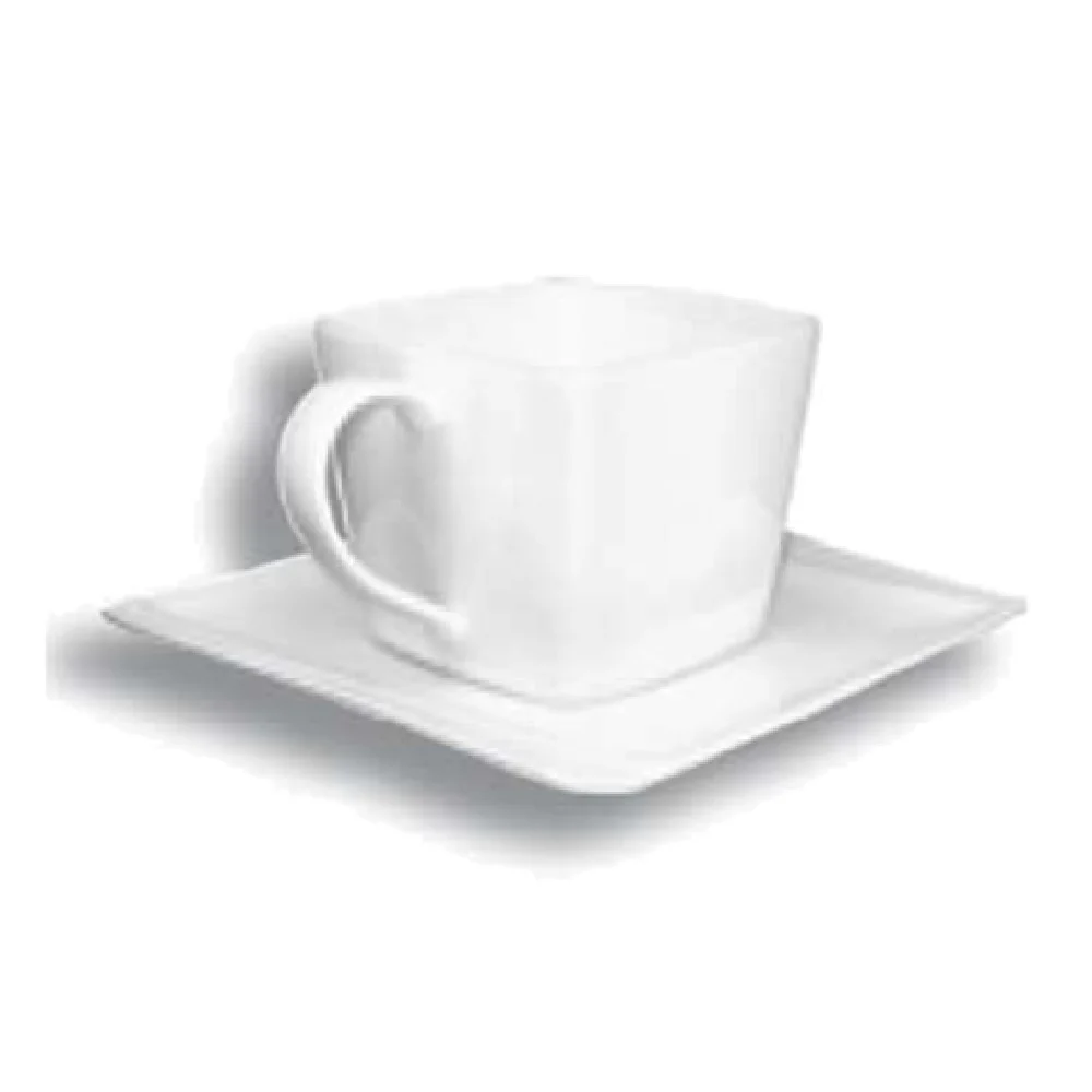 International Tableware PC-1 10 Oz Square Cup Porcelain with Embossed Pattern