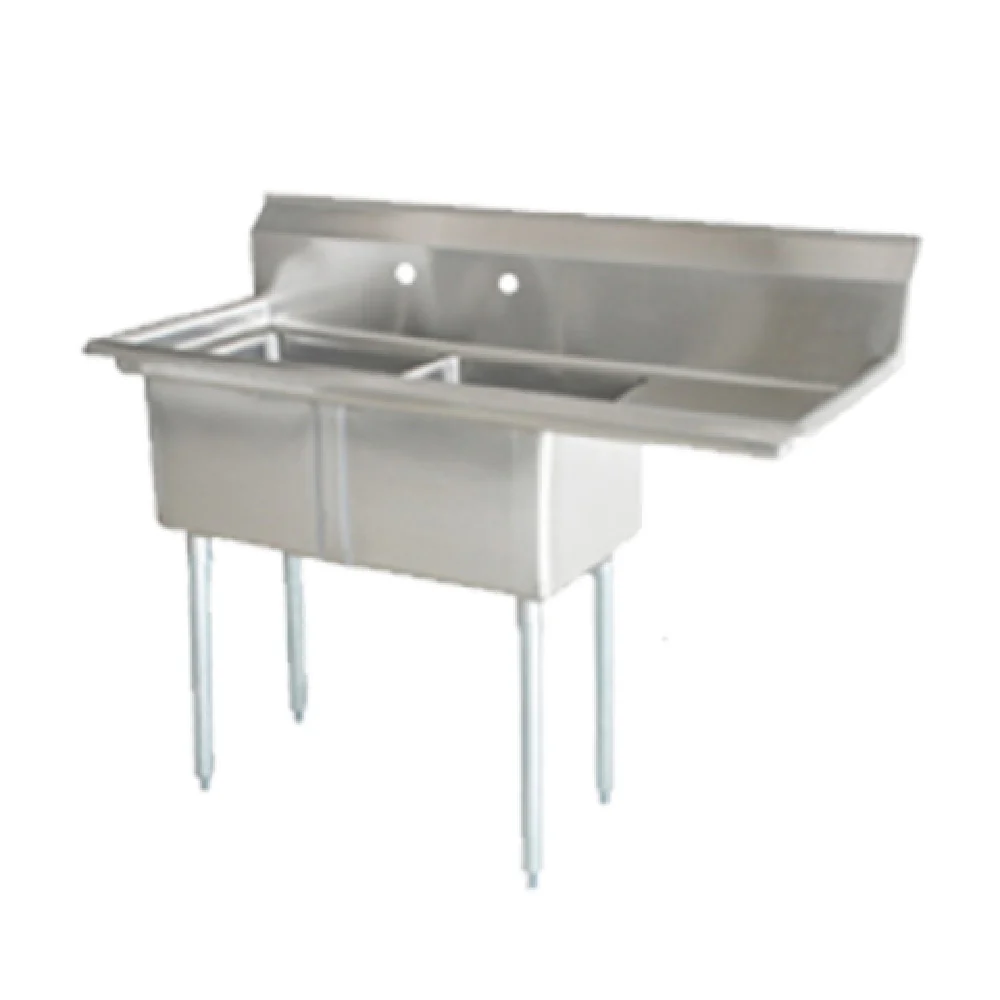 Omcan 25257 74 Inch Pot Sink 18 Gauge Stainless Steel 2 Compartments with Right Drainboard
