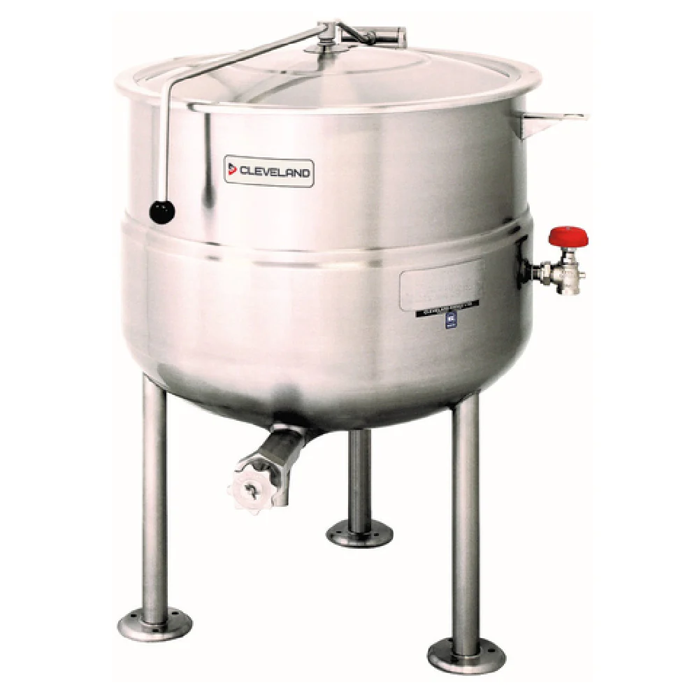 Cleveland KDL60 60 Gallon Direct Steam Kettle with Flanged Feet and Tri-leg Base