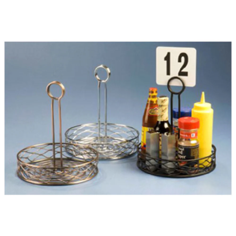 American Metalcraft RBNB16 6 Inch Diameter Condiment Rack with Center Handle Black Wire