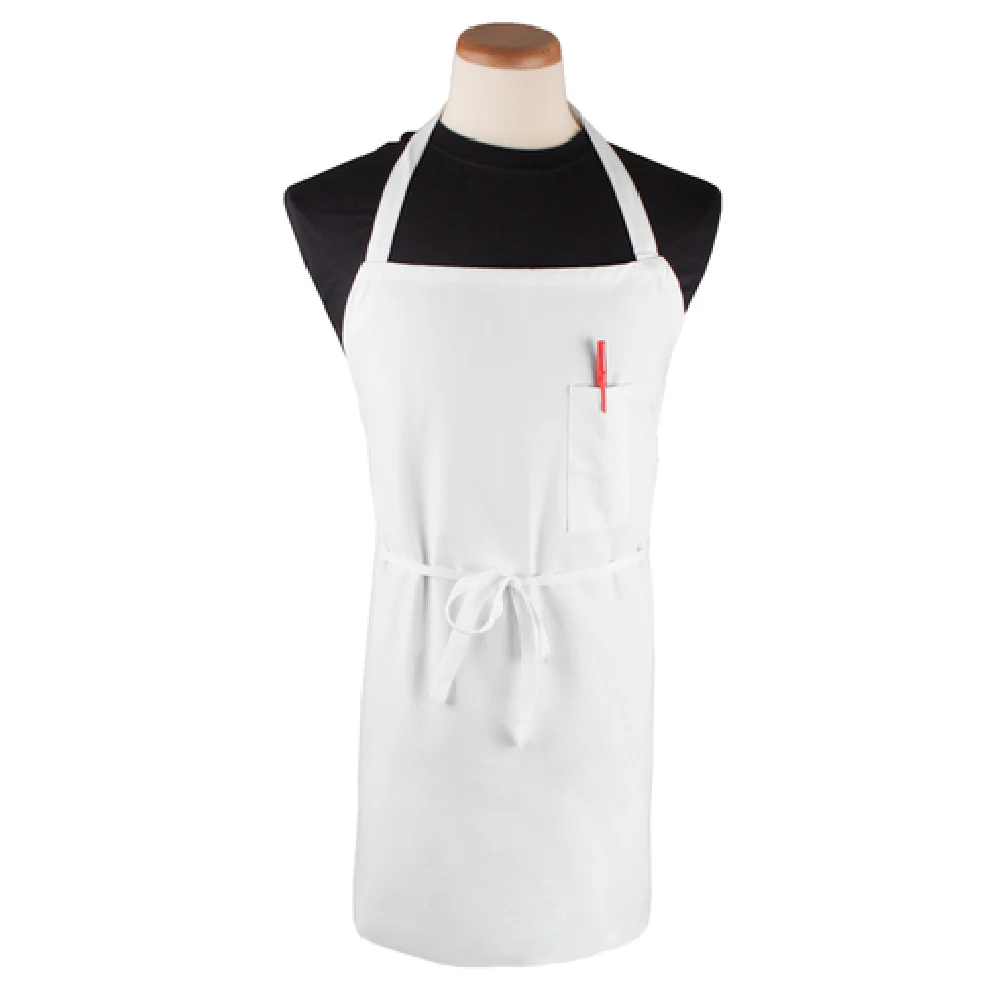 John Ritzenthaler Company CLBIAWH-1 32 Inch Bib Apron White Cotton Poly with Pen Pocket