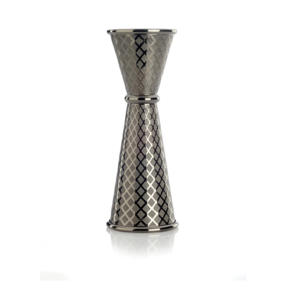Mercer Culinary M37202BK 1 Oz. and 2 Oz. Barfly Diamond Lattice Jigger Stainless Steel Gun Metal Black Plated Finish Mercer Culinary M37202BK 1 Oz. and 2 Oz. Barfly Diamond Lattice Jigger Stainless Steel Gun Metal Black Plated Finish
