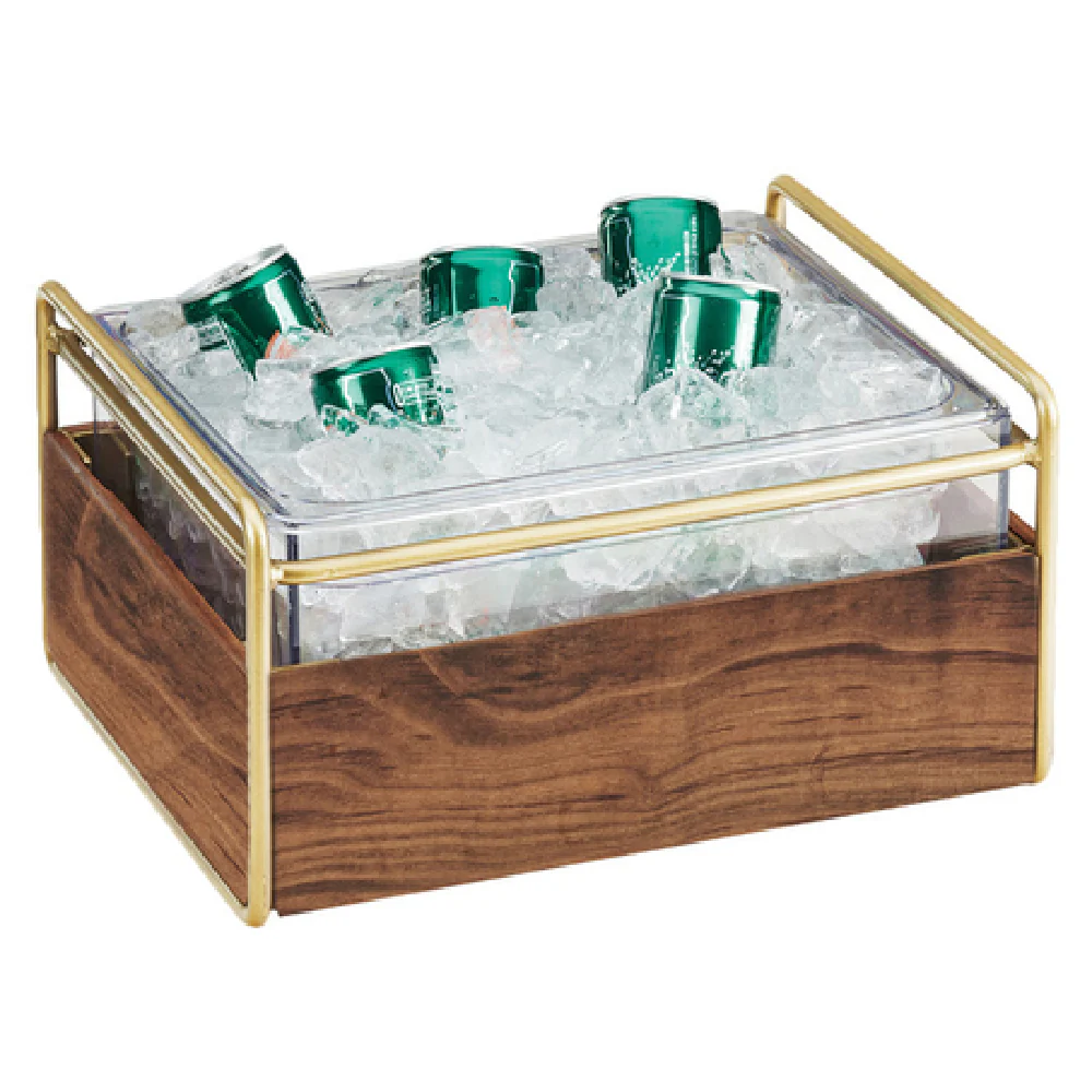 Cal Mil 3702-10-46 11 Inch Mid-Century Ice Housing with Clear Pan Wood Brass Frame