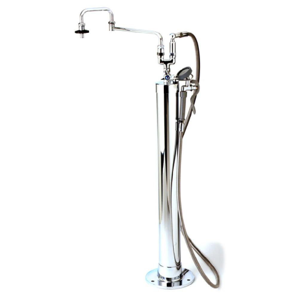 T&S Brass B-0180 4 Inch Diameter Kettle Filler Stanchion Chrome Plated with Floor Mounting Flange