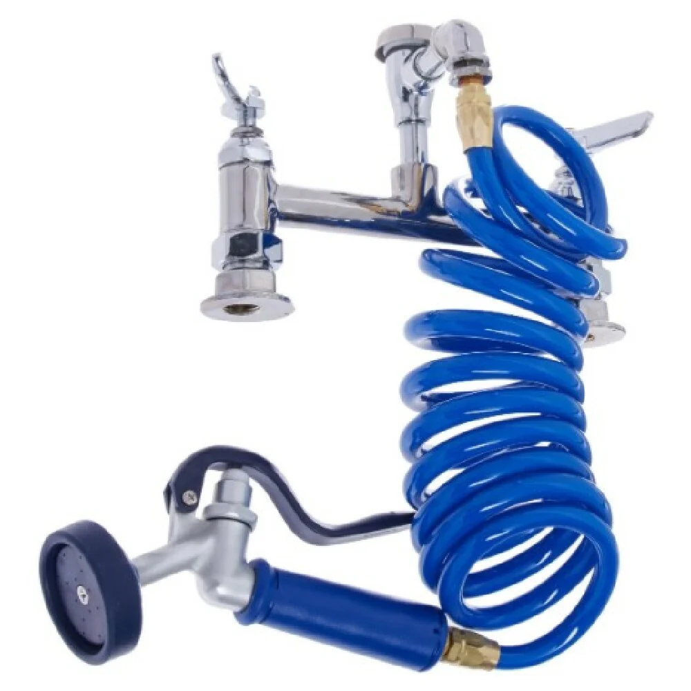 T&S Brass PG-8DREV 8 Inch Deck Mount Mixing Faucet with Vacuum Breaker and Hose