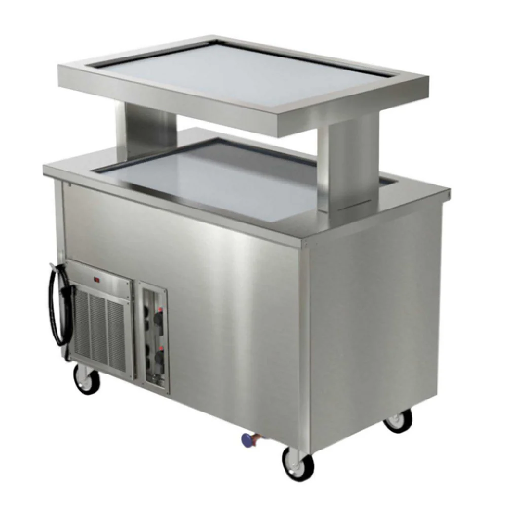 Delfield SFTS2-36-NUP 36 Inch Dual Tiered Mobile Frost Hot Top Serving Counter Stainless Steel Delfield SFTS2-36-NUP 36 Inch Dual Tiered Mobile Frost Hot Top Serving Counter Stainless Steel