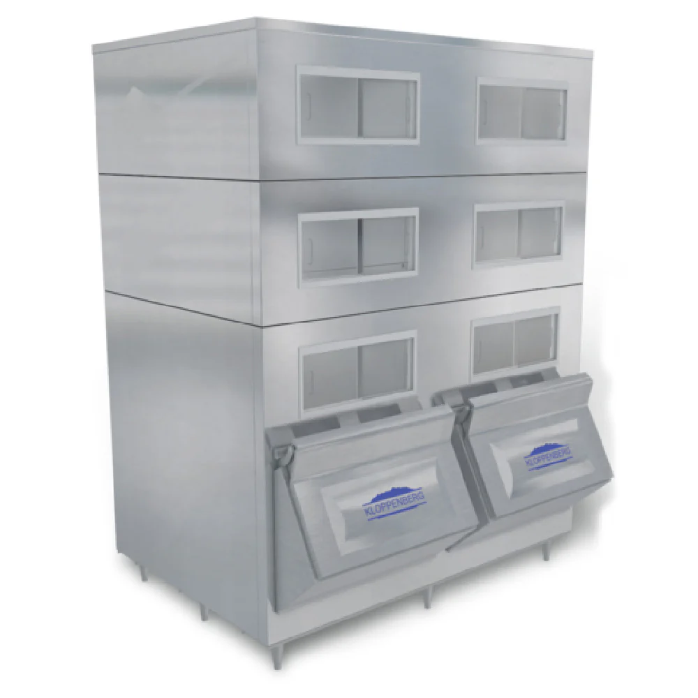 Kloppenberg 5835-SBB 96 Inch Ice Storage Bin Double Door Upright with Sliding Doors and Lift-Up Doors Stainless Steel