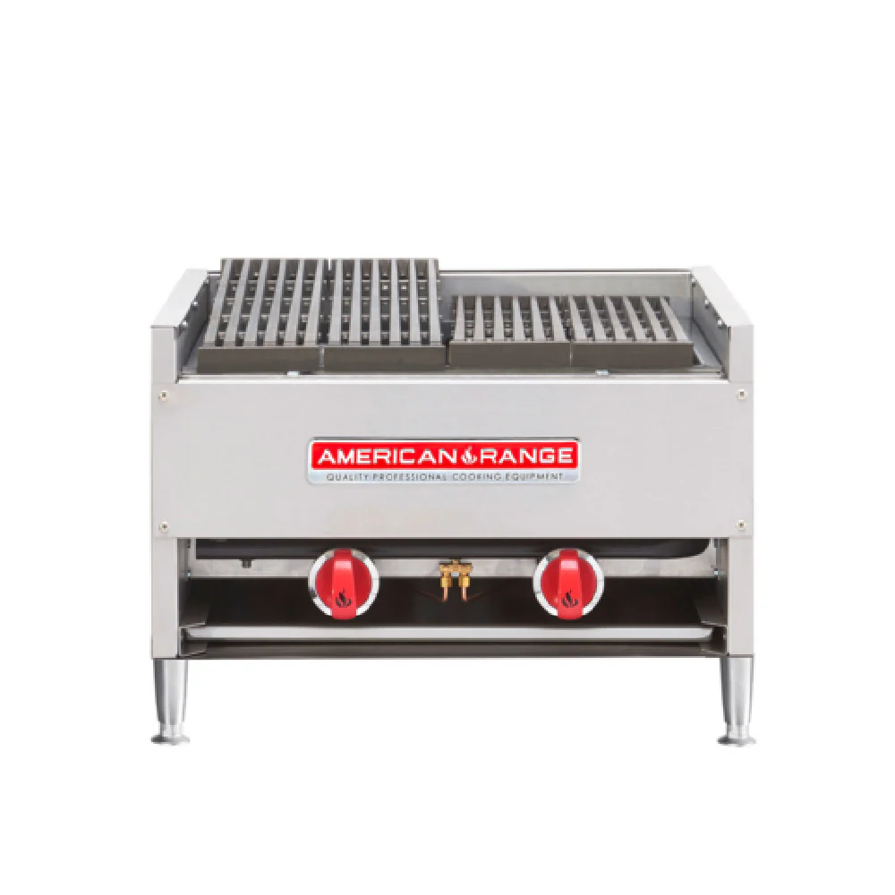 American Range AECB-48_NAT 48 Inch Lava-Rock Broiler Gas Countertop 4 Burner 140000 BTU