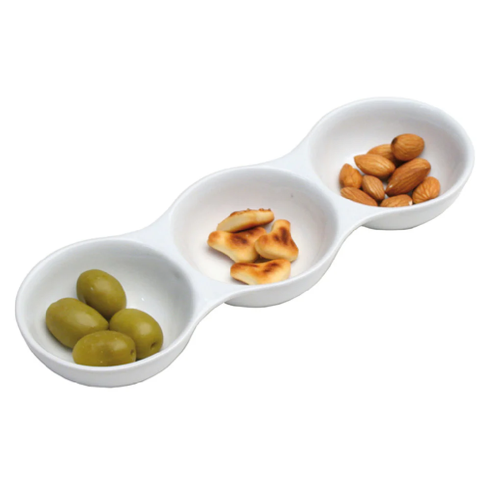 Matfer 050464 9 Inch Porcelain Dish with 3 Compartments Pack of 6
