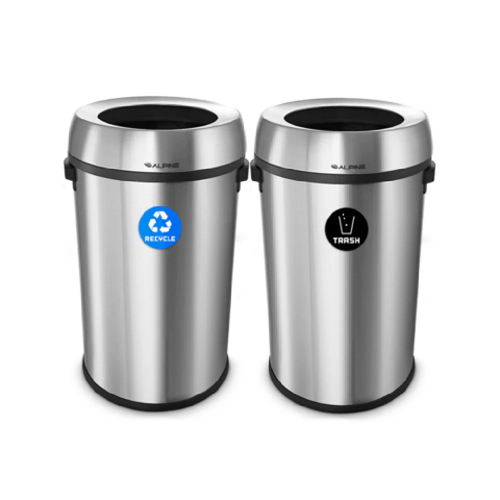 Alpine Industries ALP470-65L-R-T 17 Gallon Dual Stream Recycling Bin Stainless Steel Alpine Industries ALP470-65L-R-T 17 Gallon Dual Stream Recycling Bin Stainless Steel