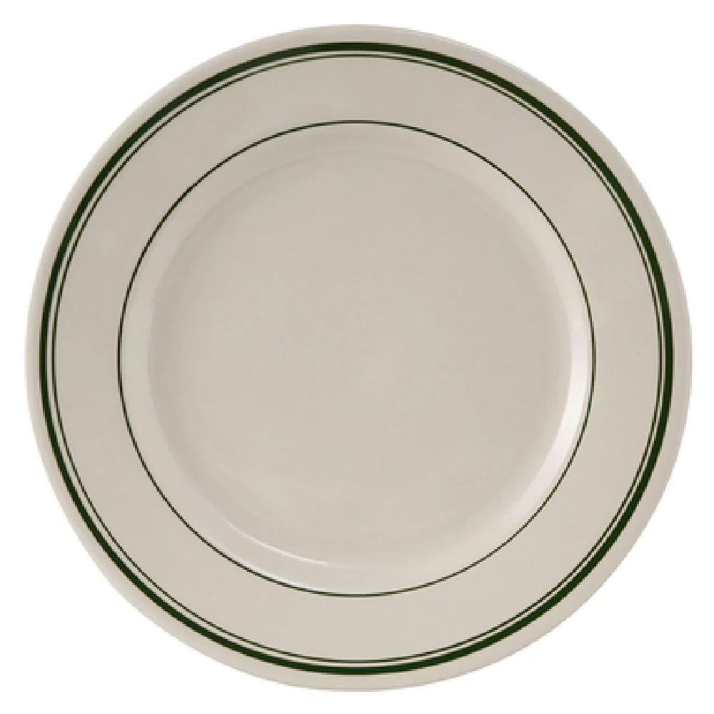 Tuxton TGB-007 7-1/8 Inch Dia Round Plate with Rolled Edge and Green Band