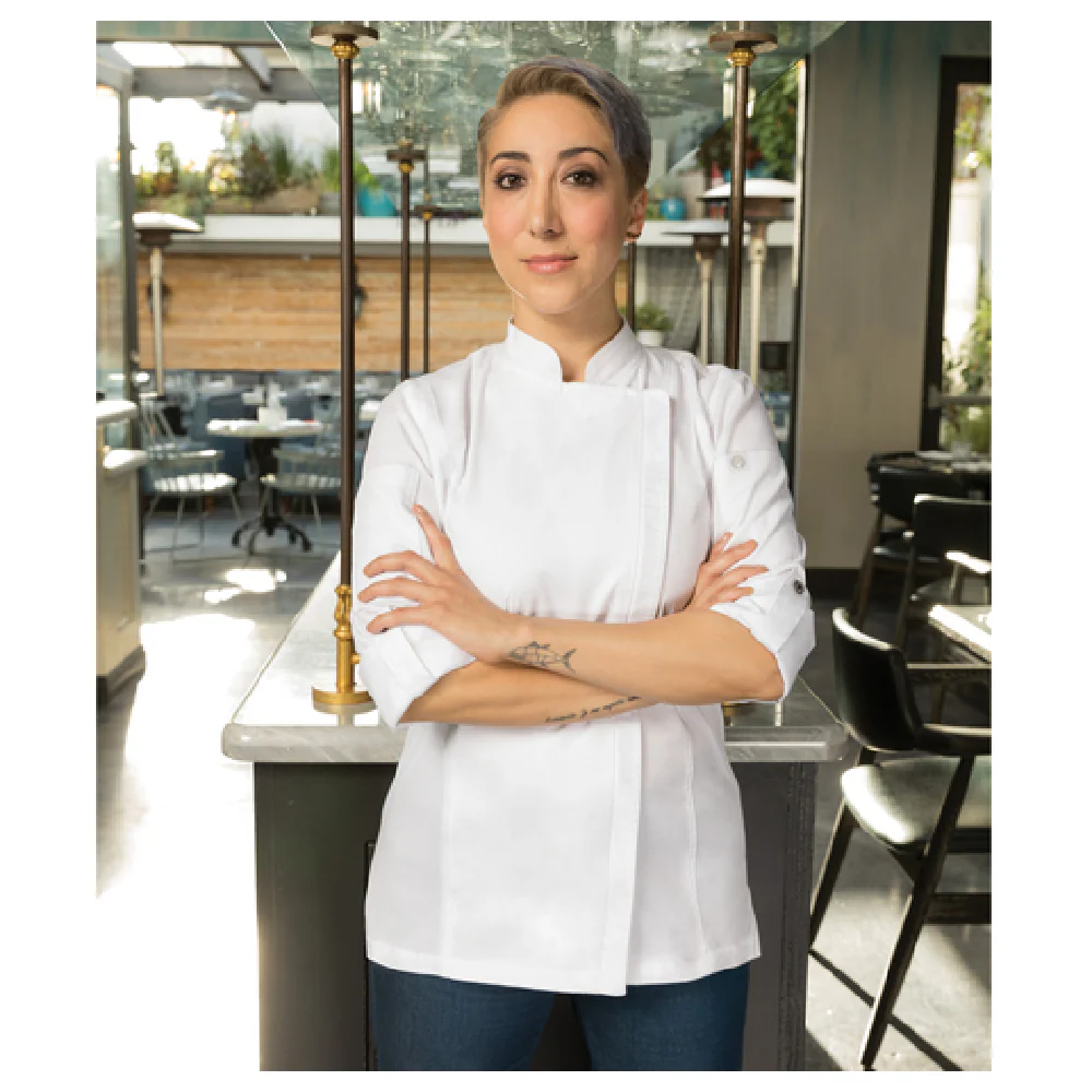 Chef Works BCWLZ005WHTM 20 Inch Women's Chef Coat Slim Fit White Cotton Poly Twill with Roll-up Sleeves