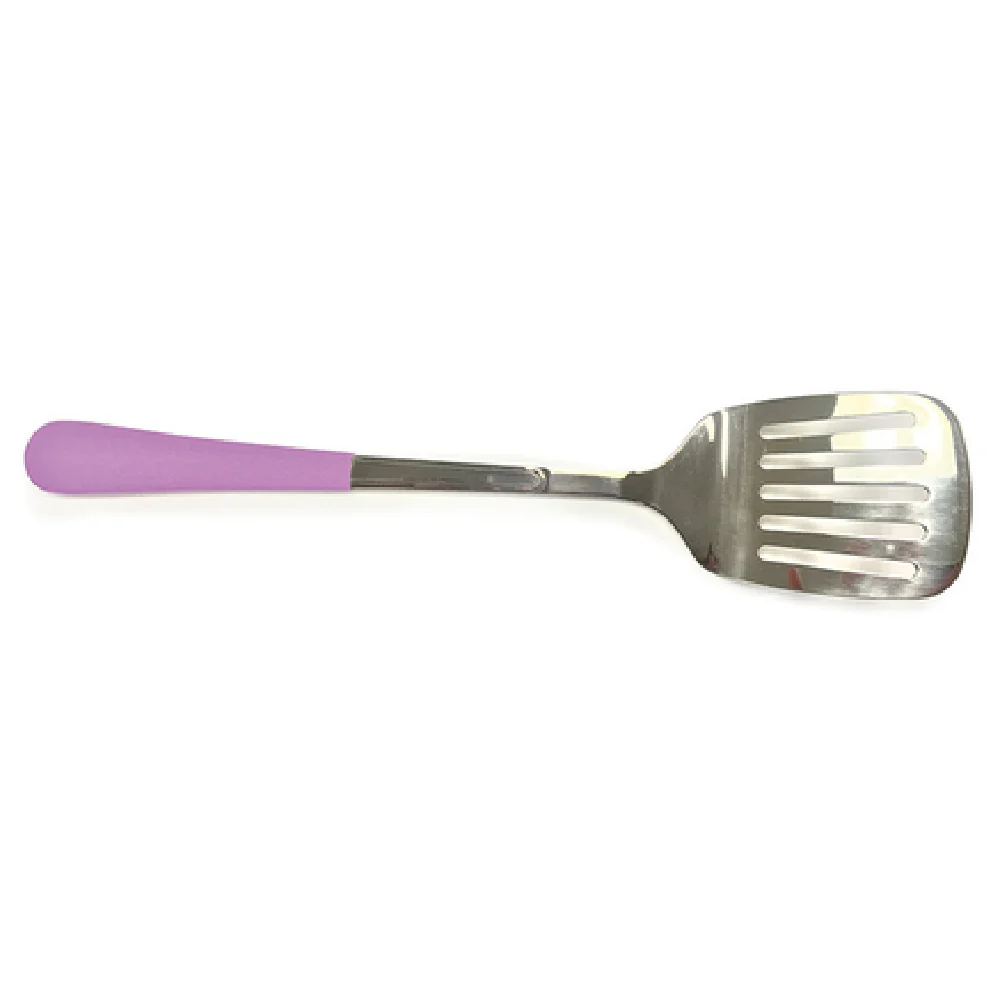GET Enterprises BSRIM-81-PR 3 Inch Spatula Slotted Dishwasher Safe Purple PVC Handle Stainless Steel Mirror Finish GET Enterprises BSRIM-81-PR 3 Inch Spatula Slotted Dishwasher Safe Purple PVC Handle Stainless Steel Mirror Finish