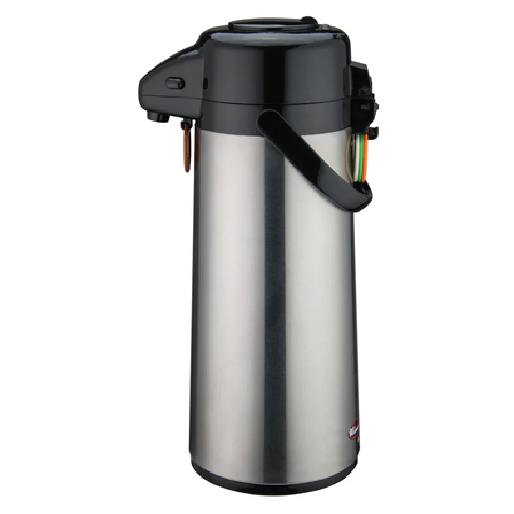 Winco AP-525 2.5 Liter Airpot Glass Liner Push Button Stainless Steel with Tags Winco AP-525 2.5 Liter Airpot Glass Liner Push Button Stainless Steel with Tags