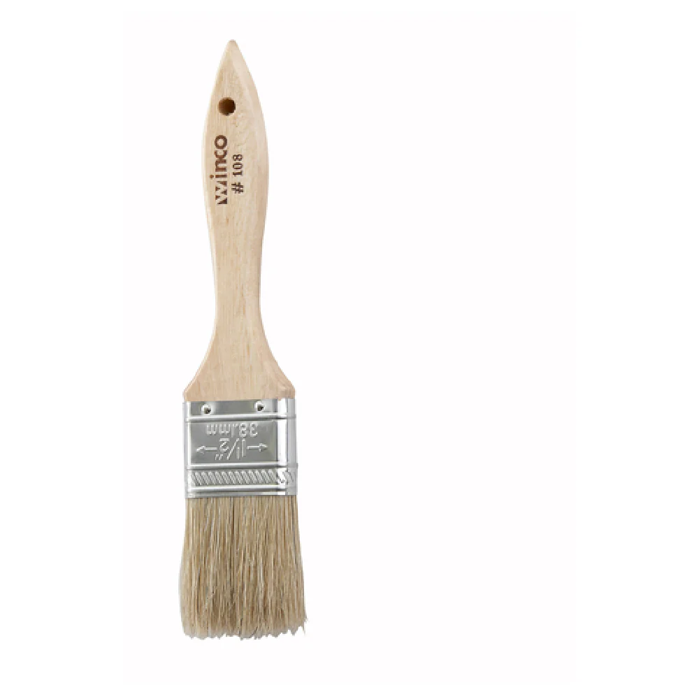 Winco WBR-15 1-1/2 Inch Pastry Brush Boar Hair Bristles Wooden Handle Metal Ferrules